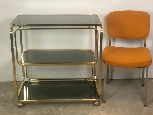 Italian Rolling Trolley in Gold Metal, 1980s-RWZ-1327702