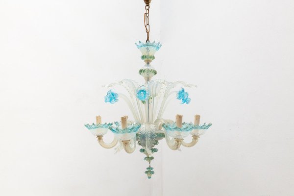 Italian Romantic Murano Blue Opal Glass Chandelier from Compagnia Di Venezia E Murano (C.V.M.), 1950s-KL-625303