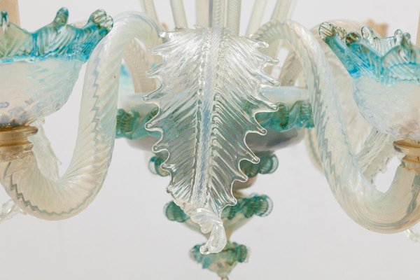 Italian Romantic Murano Blue Opal Glass Chandelier from Compagnia Di Venezia E Murano (C.V.M.), 1950s-KL-625303