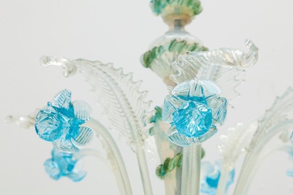 Italian Romantic Murano Blue Opal Glass Chandelier from Compagnia Di Venezia E Murano (C.V.M.), 1950s-KL-625303