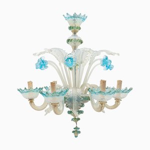 Italian Romantic Murano Blue Opal Glass Chandelier from Compagnia Di Venezia E Murano (C.V.M.), 1950s-KL-625303