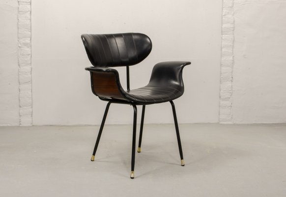 Italian Rosewood & Black Leatherette Swan Chair with Black Steel Feet & Brass Tips, 1960s-IXC-892896