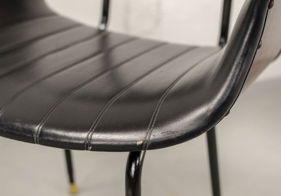 Italian Rosewood & Black Leatherette Swan Chair with Black Steel Feet & Brass Tips, 1960s-IXC-892896