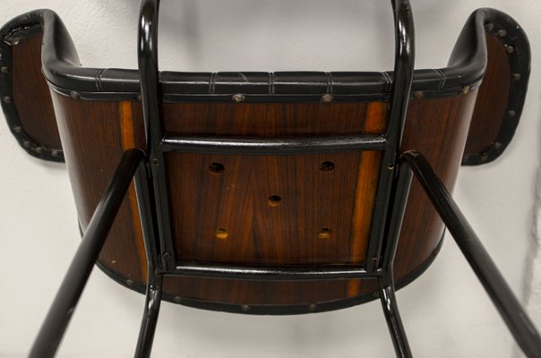 Italian Rosewood & Black Leatherette Swan Chair with Black Steel Feet & Brass Tips, 1960s-IXC-892896