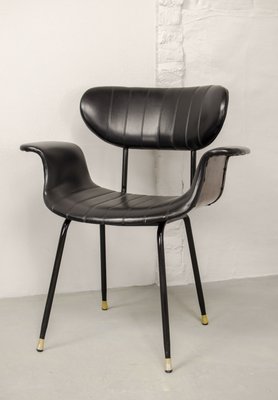 Italian Rosewood & Black Leatherette Swan Chair with Black Steel Feet & Brass Tips, 1960s-IXC-892896