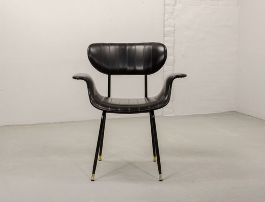 Italian Rosewood & Black Leatherette Swan Chair with Black Steel Feet & Brass Tips, 1960s-IXC-892896