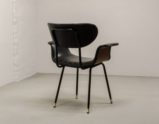 Italian Rosewood & Black Leatherette Swan Chair with Black Steel Feet & Brass Tips, 1960s-IXC-892896