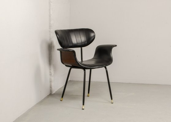 Italian Rosewood & Black Leatherette Swan Chair with Black Steel Feet & Brass Tips, 1960s-IXC-892896