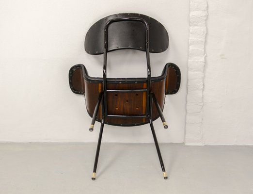 Italian Rosewood & Black Leatherette Swan Chair with Black Steel Feet & Brass Tips, 1960s-IXC-892896