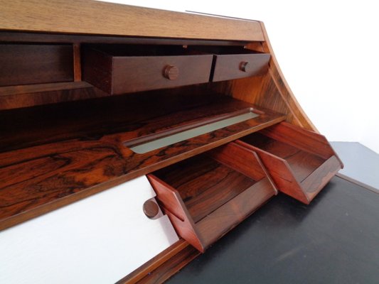 Italian Rosewood & Leather Tambour Writing Desk by Gianfranco Frattini for Bernini, 1964-RDW-999689