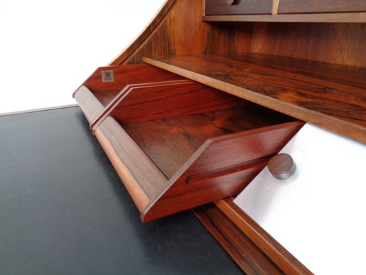 Italian Rosewood & Leather Tambour Writing Desk by Gianfranco Frattini for Bernini, 1964-RDW-999689