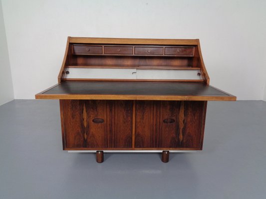 Italian Rosewood & Leather Tambour Writing Desk by Gianfranco Frattini for Bernini, 1964-RDW-999689