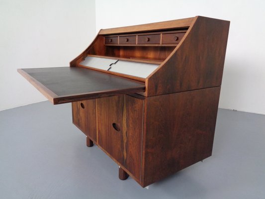 Italian Rosewood & Leather Tambour Writing Desk by Gianfranco Frattini for Bernini, 1964-RDW-999689