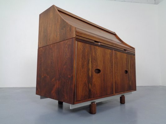 Italian Rosewood & Leather Tambour Writing Desk by Gianfranco Frattini for Bernini, 1964-RDW-999689