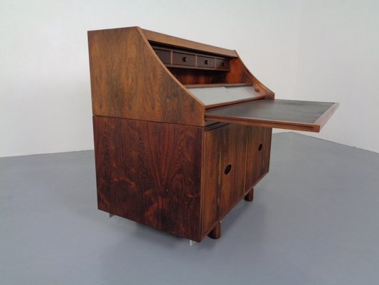 Italian Rosewood & Leather Tambour Writing Desk by Gianfranco Frattini for Bernini, 1964-RDW-999689