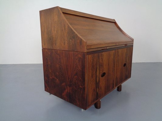 Italian Rosewood & Leather Tambour Writing Desk by Gianfranco Frattini for Bernini, 1964-RDW-999689