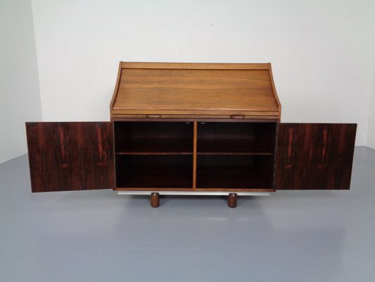 Italian Rosewood & Leather Tambour Writing Desk by Gianfranco Frattini for Bernini, 1964-RDW-999689