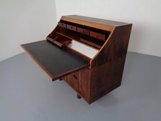 Italian Rosewood & Leather Tambour Writing Desk by Gianfranco Frattini for Bernini, 1964-RDW-999689