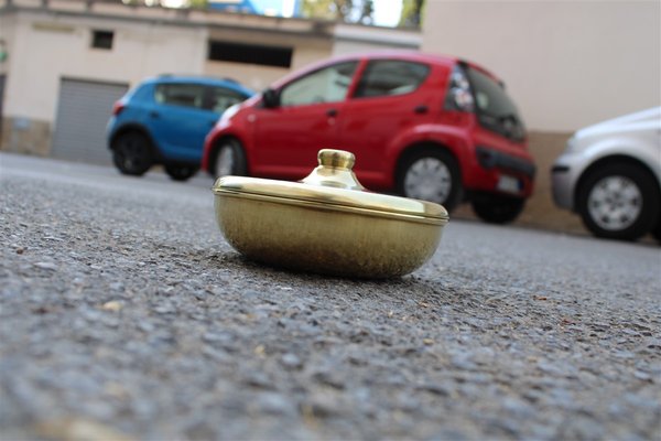 Italian Round Golden Brass Tobacco Box, 1970s-EH-703940