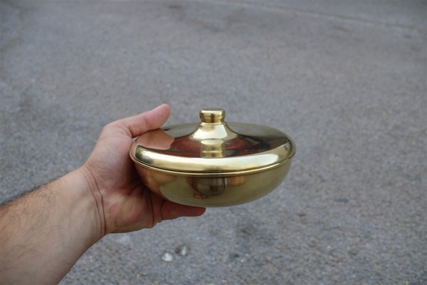 Italian Round Golden Brass Tobacco Box, 1970s-EH-703940