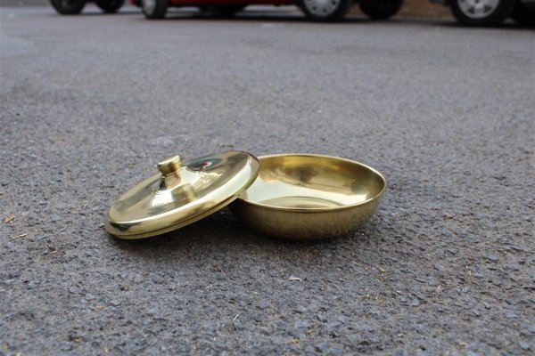 Italian Round Golden Brass Tobacco Box, 1970s-EH-703940