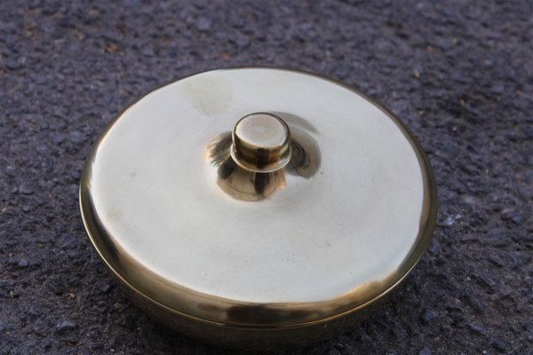 Italian Round Golden Brass Tobacco Box, 1970s-EH-703940