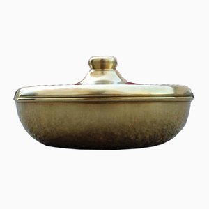 Italian Round Golden Brass Tobacco Box, 1970s-EH-703940