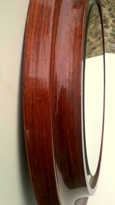 Italian Round Mirror with Teak Frame, 1960s-EI-165036