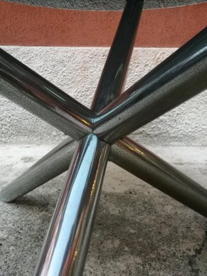 Italian Round Smoked Glass and Chromed Steel Dining Table, 1970s-GDD-1096854