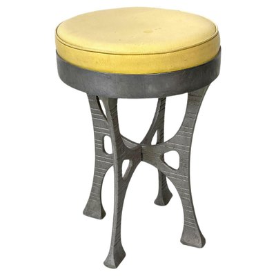 Italian Round Stool in Yellow Leather and Aluminium, 1940s-GDD-1797795