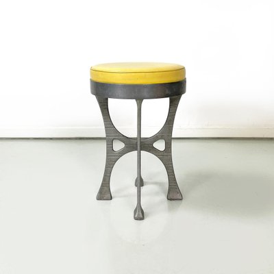 Italian Round Stool in Yellow Leather and Aluminium, 1940s-GDD-1797795