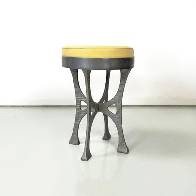 Italian Round Stool in Yellow Leather and Aluminium, 1940s-GDD-1797795