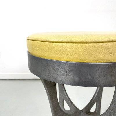 Italian Round Stool in Yellow Leather and Aluminium, 1940s-GDD-1797795