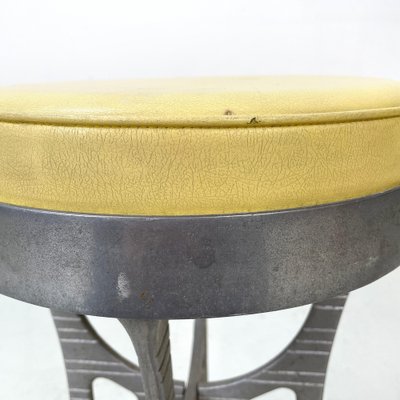 Italian Round Stool in Yellow Leather and Aluminium, 1940s-GDD-1797795