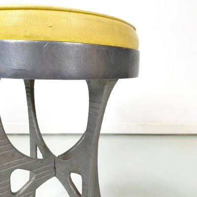 Italian Round Stool in Yellow Leather and Aluminium, 1940s-GDD-1797795