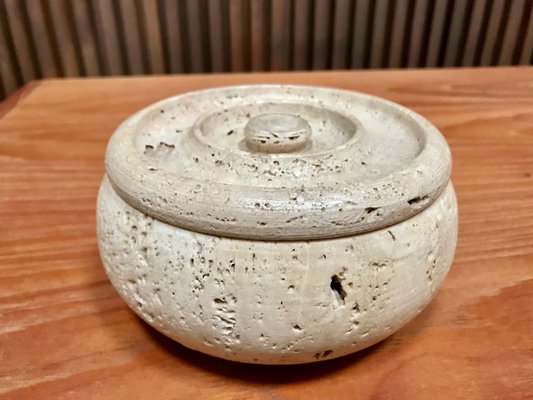 Italian Round Travertine Box with Lid by Fratelli Mannelli, 1960s-JP-965772