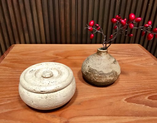 Italian Round Travertine Box with Lid by Fratelli Mannelli, 1960s-JP-965772