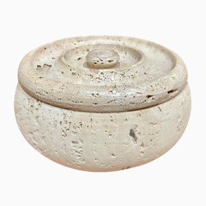 Italian Round Travertine Box with Lid by Fratelli Mannelli, 1960s-JP-965772