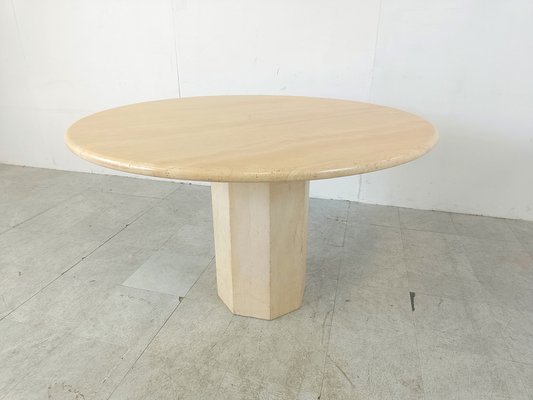 Italian Round Travertine Dining Table, 1970s-IRH-1818454