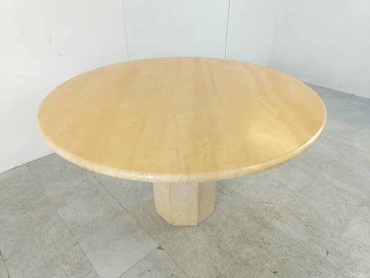 Italian Round Travertine Dining Table, 1970s-IRH-1818454