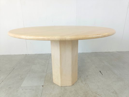 Italian Round Travertine Dining Table, 1970s-IRH-1818454