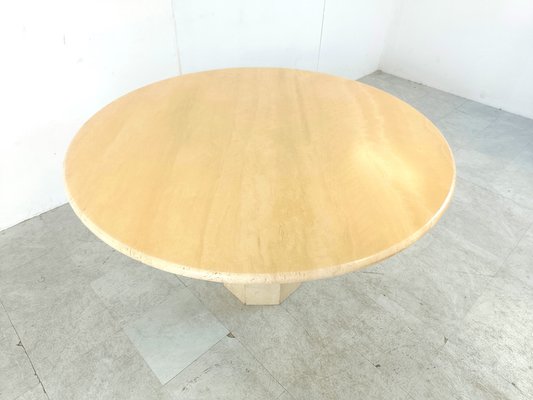 Italian Round Travertine Dining Table, 1970s-IRH-1818454