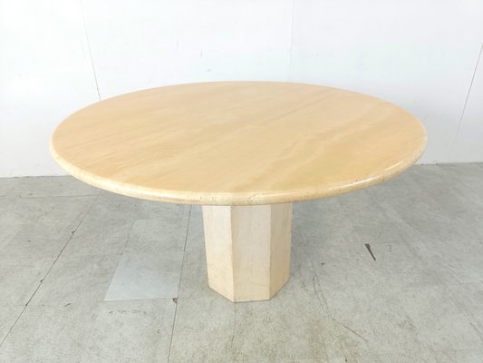 Italian Round Travertine Dining Table, 1970s-IRH-1818454