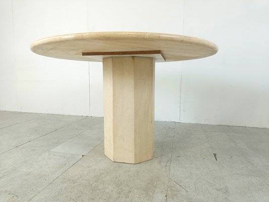 Italian Round Travertine Dining Table, 1970s-IRH-1818454