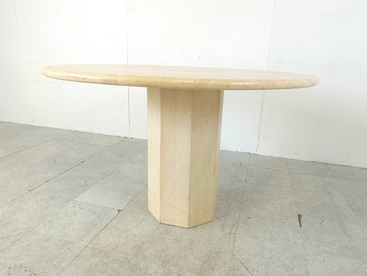 Italian Round Travertine Dining Table, 1970s-IRH-1818454