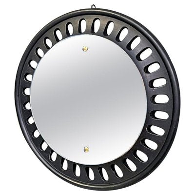 Italian Round Wall Mirror in Black Wood, 1950s-GDD-1817214