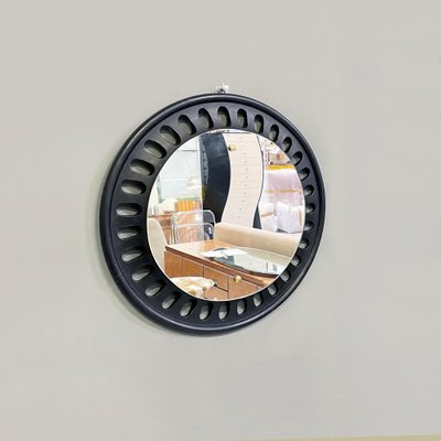 Italian Round Wall Mirror in Black Wood, 1950s-GDD-1817214