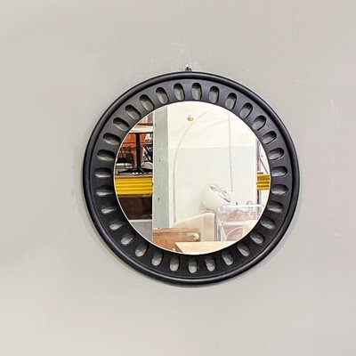 Italian Round Wall Mirror in Black Wood, 1950s-GDD-1817214