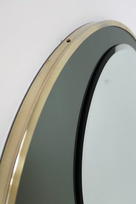 Italian Round Wall Mirror with Double Glass in Olive Green and Brass Frame, 1970s-VNE-966081