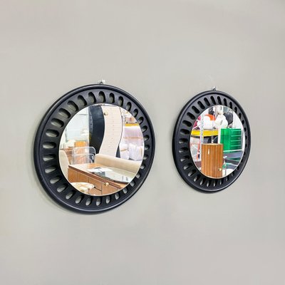 Italian Round Wall Mirrors in Black Wood, 1950s, Set of 2-GDD-1817215